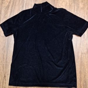 WHITE STAG Black Short Sleeved Mock Turtleneck Velour Top- Size Medium